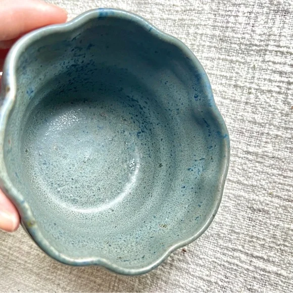 Handcrafted Studio Pottery Blue Bowl 3” Tall - Picture 5 of 9